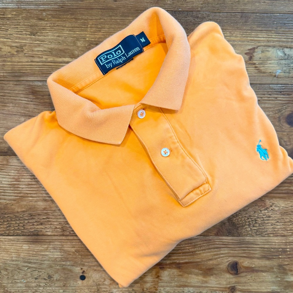 Polo Ralph Lauren Orange Cotton Short Sleeve V-Neck Polo Shirt Men's Medium EUC